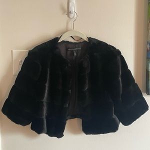 White House Black Market, Faux Fur Shrug Bolero, Small, Black